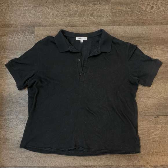 Aritzia Community Cropped Black Polo Knit - Picture 1 of 3